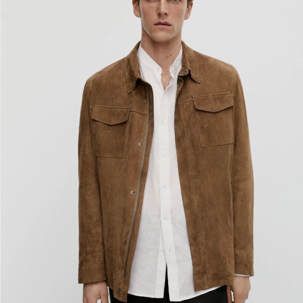 Massimo Dutti Brown and Gray 100% Goat Leather Jacket